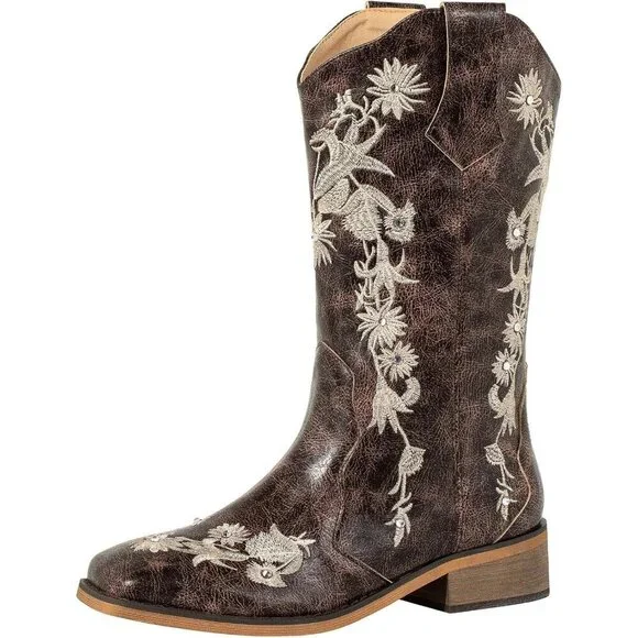 SheSole Womens Brown Ladies Cowgirl Boots Cowboy Mid Calf Square Toe - Picture 6 of 9